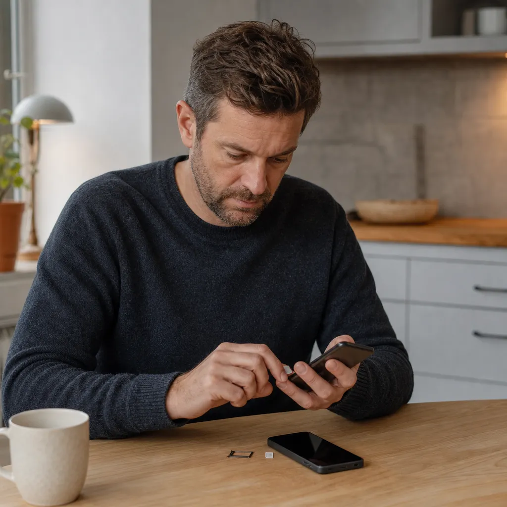 Person skannar QR-kod för att aktivera eSIM i mobilens inställningar