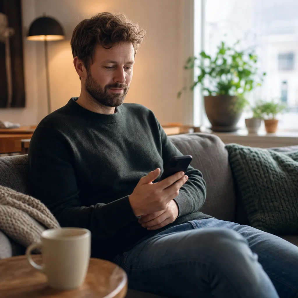 Person chattar med Chilimobils kundtjänst i mobilen