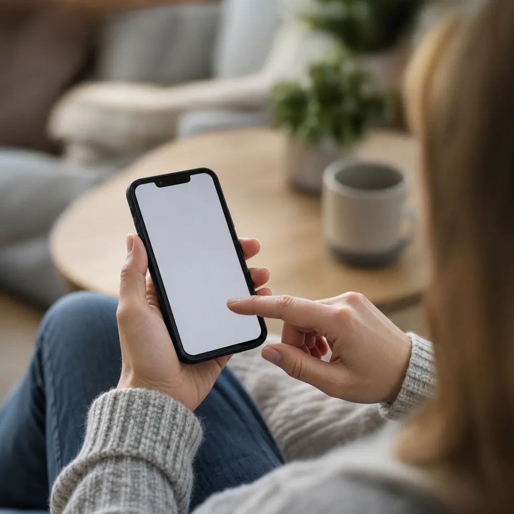 Person kollar Hallon-appen i mobilen för att se surf och saldo