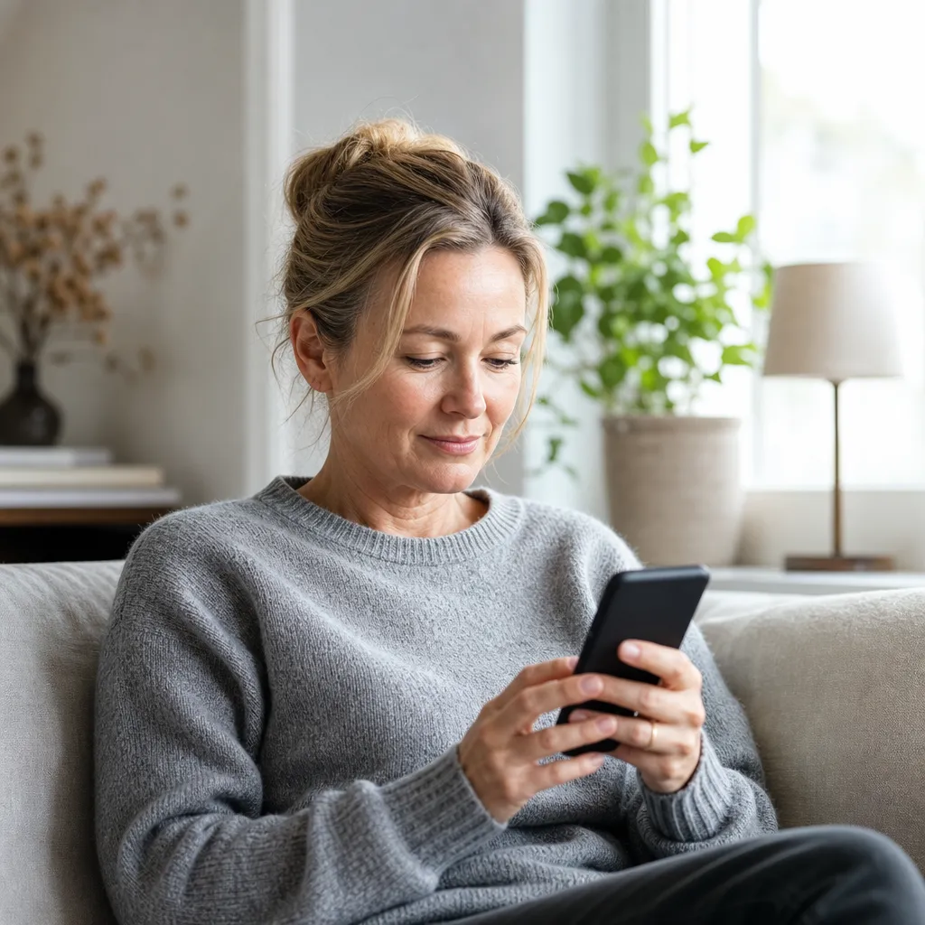 Person loggar in med BankID på Mina sidor hos Hallon i mobilen