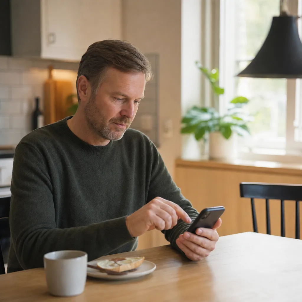 Person loggar in på Mitt Tele2 med BankID i mobilen