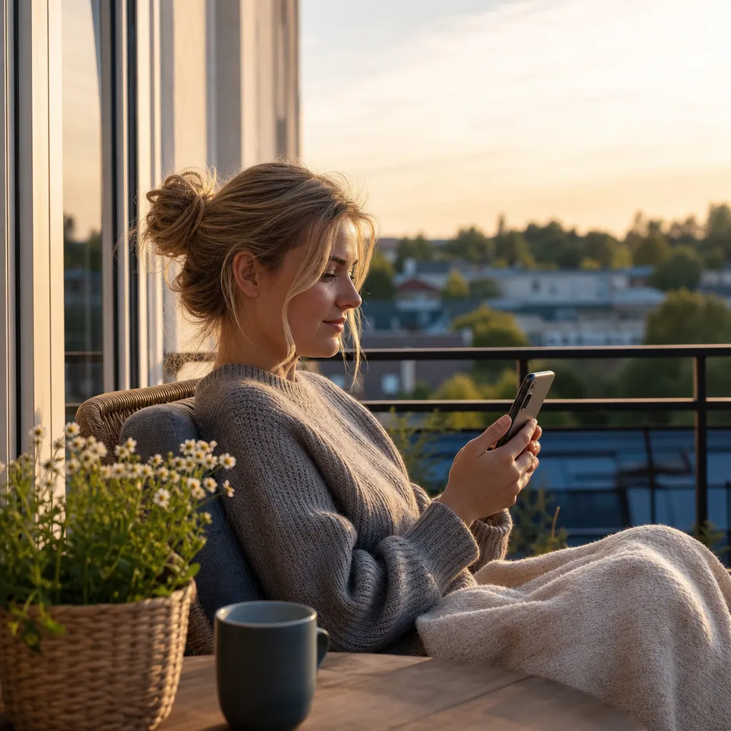 Person loggar in med BankID i mobilen på Mina sidor hos en operatör