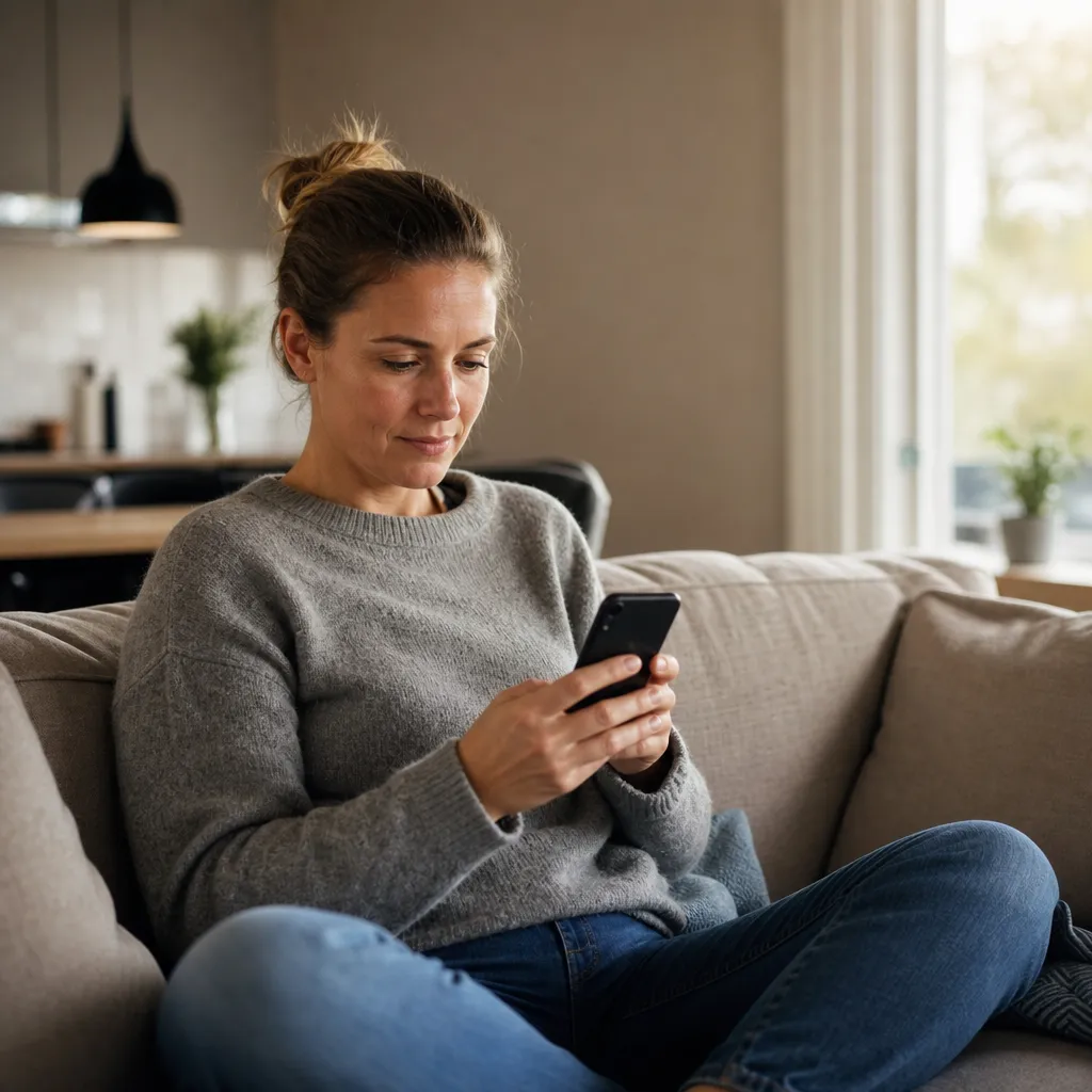 Person som loggar in på mobilen för att säga upp sitt Hallon-abonnemang