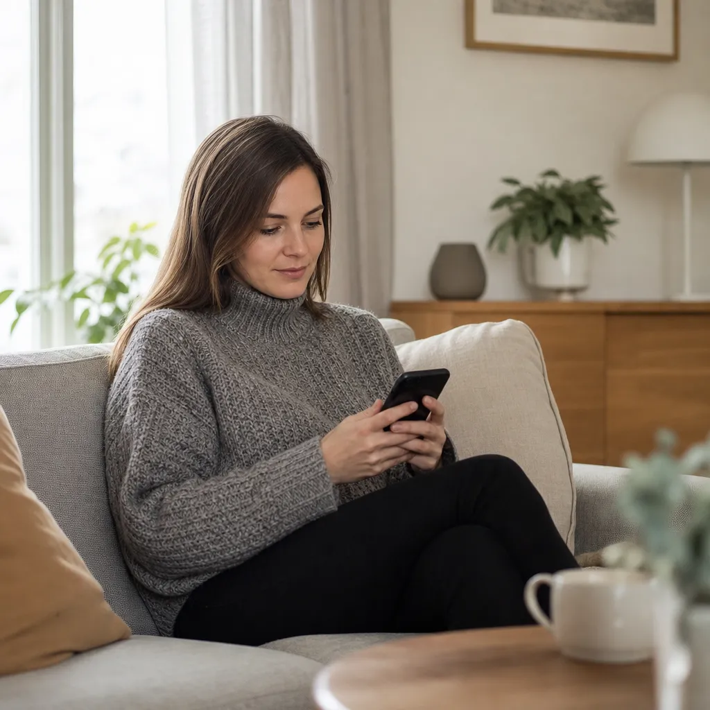 Person avslutar sitt Tele2-abonnemang hemma i mobilen