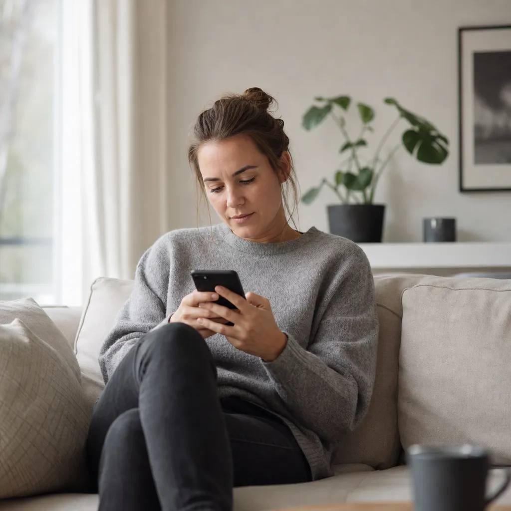 Person loggar in på mobilen för att avsluta sitt Vimla-abonnemang