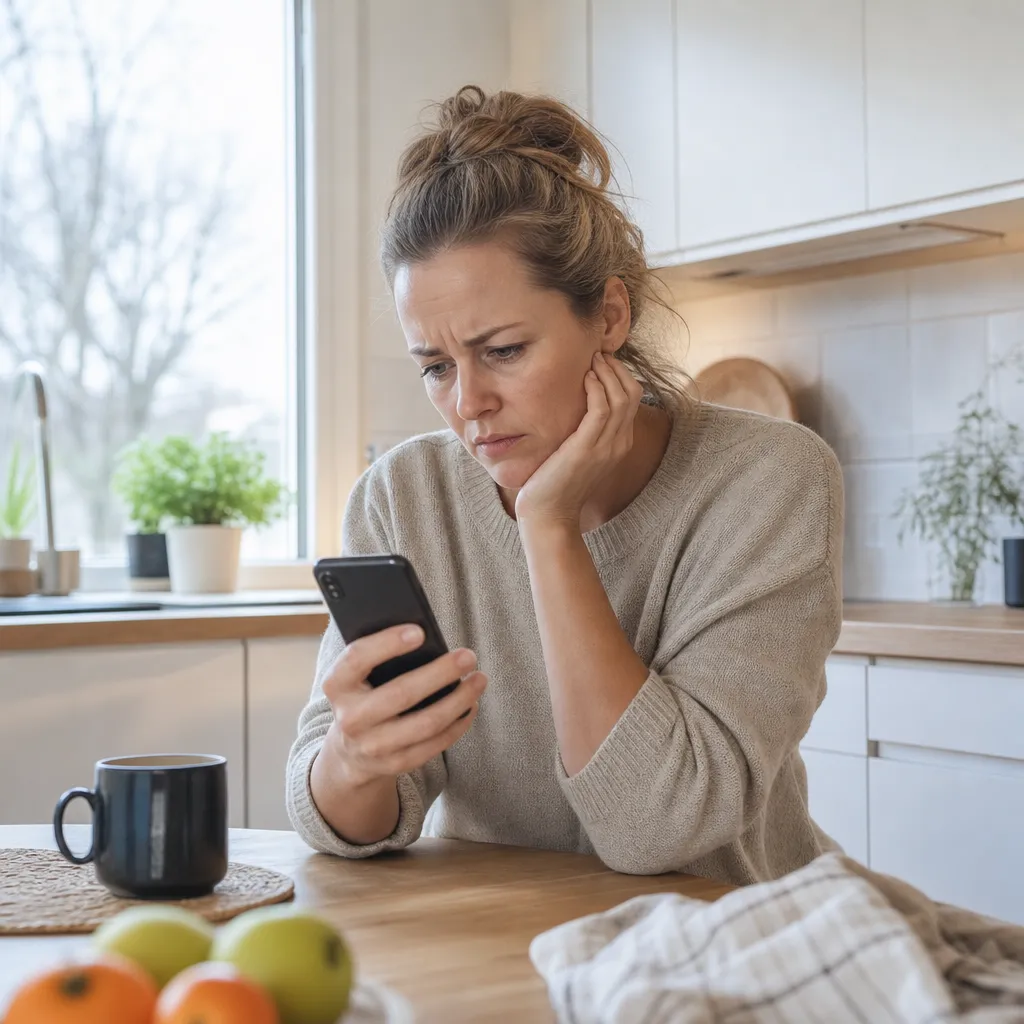Person kontrollerar Tele2s driftinformationskarta på mobilen för att se om det är driftstörning i området