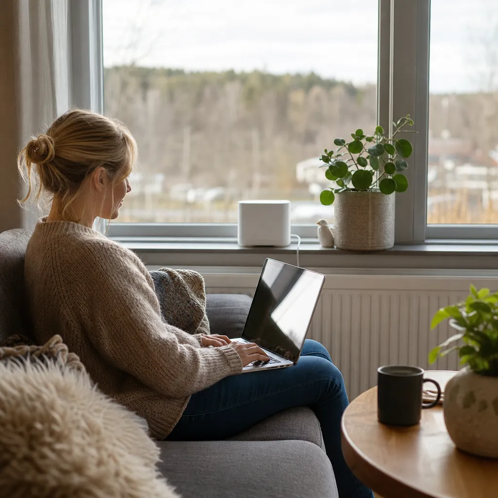 5G-router för mobilt bredband placerad i fönster hemma